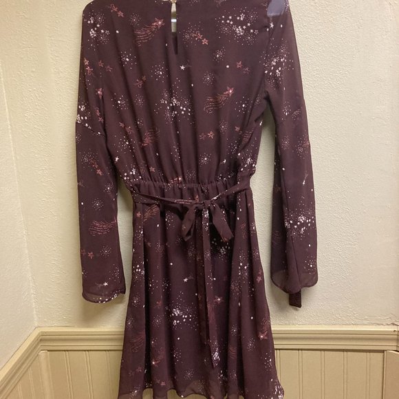 Lauren Conrad Runway Pretty lil' Maroon Dress with shooting stars Size Small - Picture 4 of 5